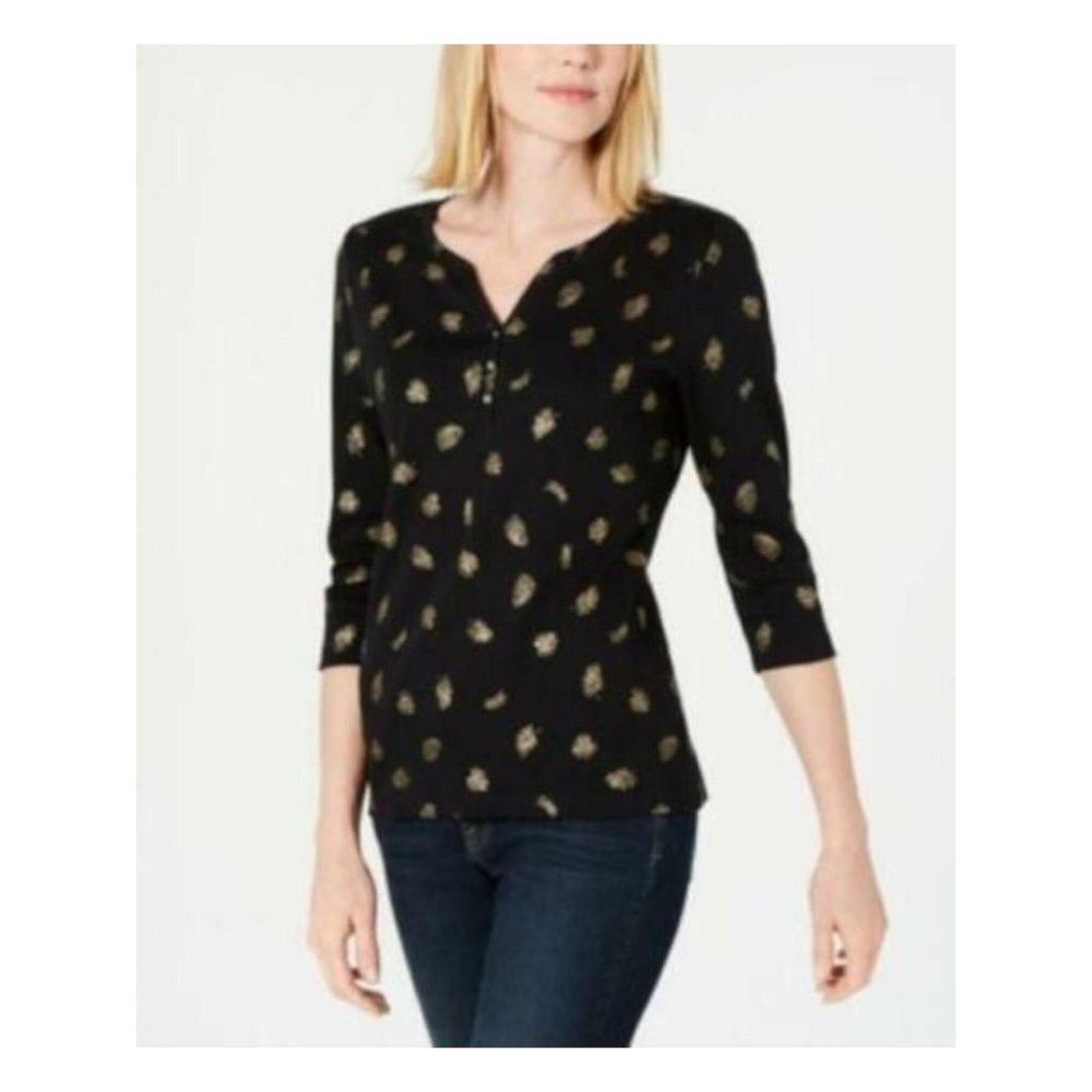 ⭐️SOLD⭐️ NWT Black Floral Print Henley